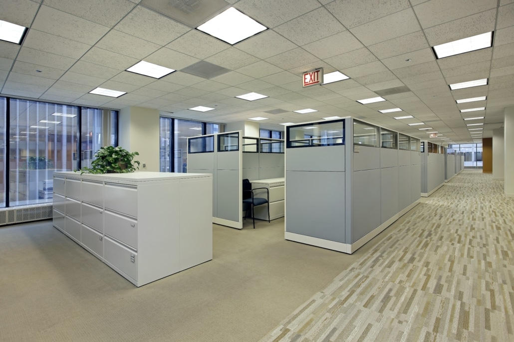 empty cubicles in government office building