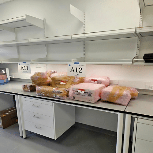 sensitive equipment carefully packed for lab relocation