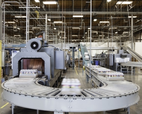 bottles moving on a conveyor belt
